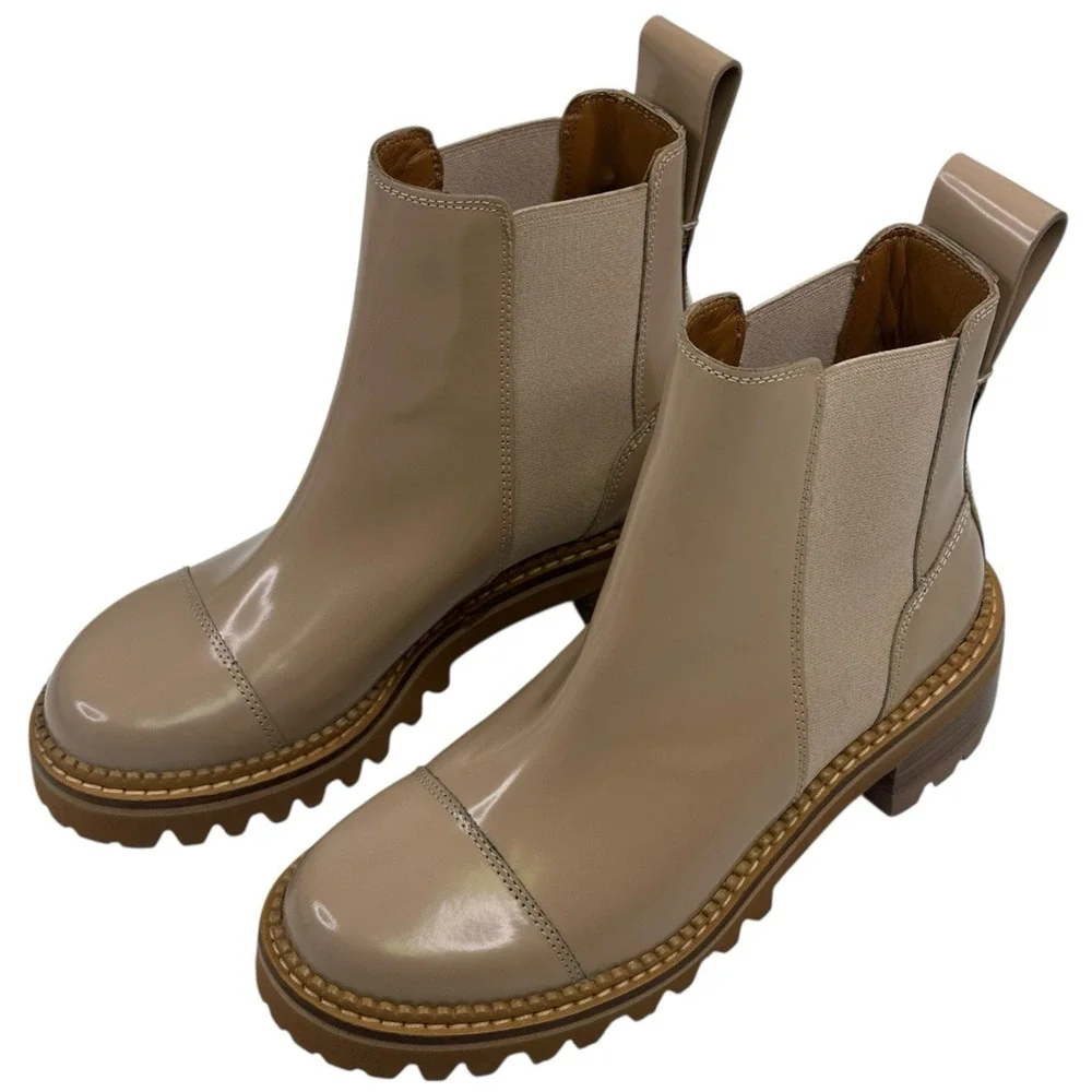 See by Chloe Mallory Chelsea Boots Dark Beige Leather Womens EU 36 US 6 New $475